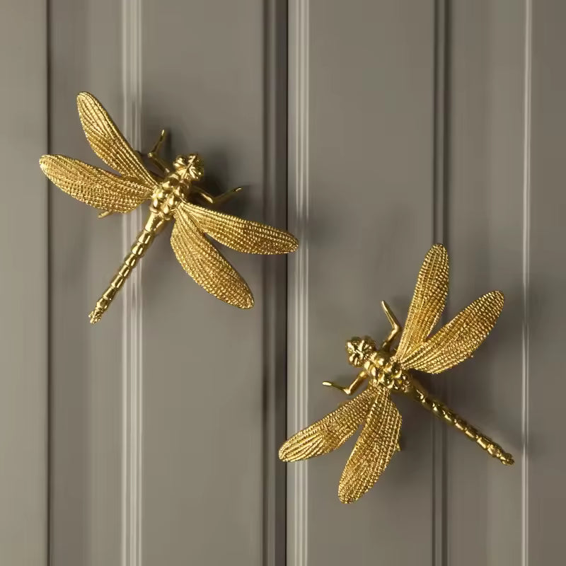 Gold Dragonfly Drawer Pulls | Solid Copper Brass Cabinet Hardware