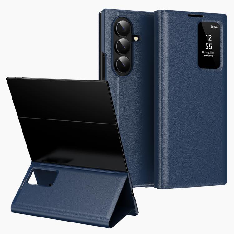 For Samsung Galaxy Z TriFold Smart View Window Leather Phone Case with Card Slot(Blue)