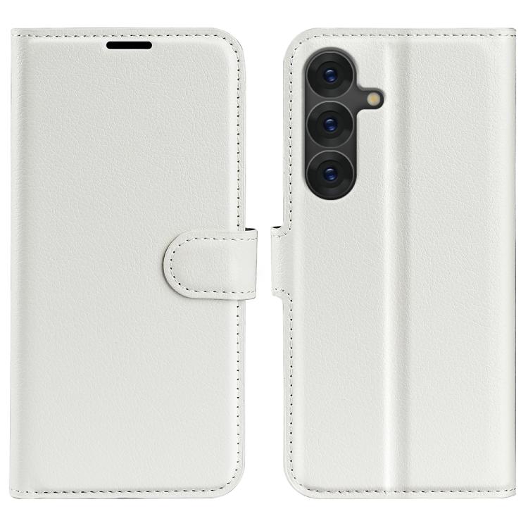 For Samsung Galaxy S25+ 5G Litchi Texture Horizontal Flip Leather Phone Case with Holder(White)