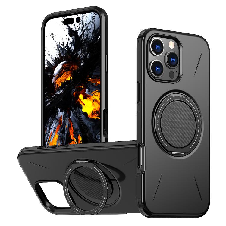For iPhone 14 Pro Max Kalebol Magnetic MagSafe Rotation Holder PC Phone Case(Black)