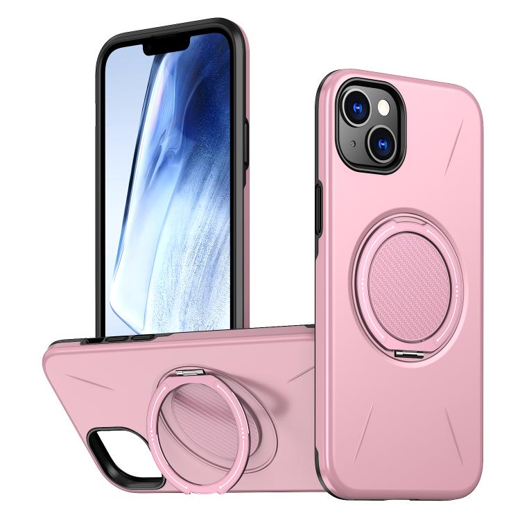 For iPhone 14 Kalebol Magnetic MagSafe Rotation Holder PC Phone Case(Pink)