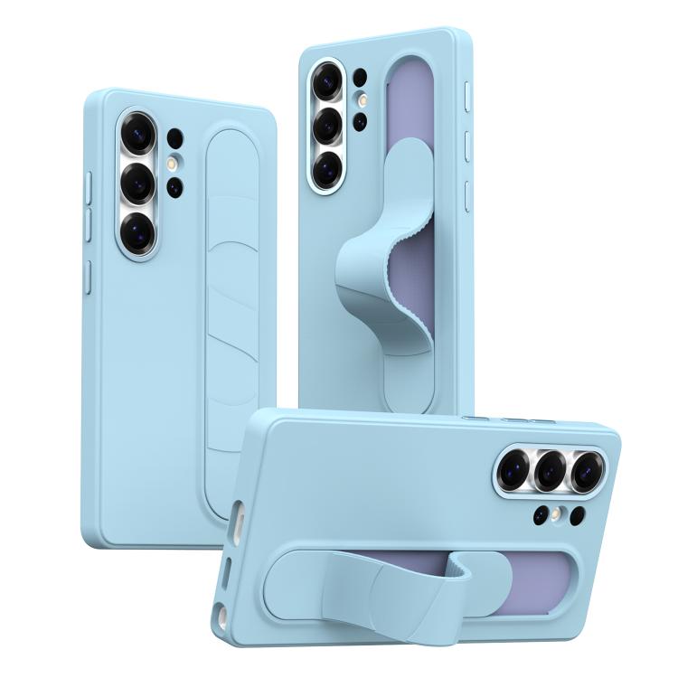 For Samsung Galaxy S26 Ultra 5G Intelligent Control Button Wristband Phone Case(Far Peak Blue)