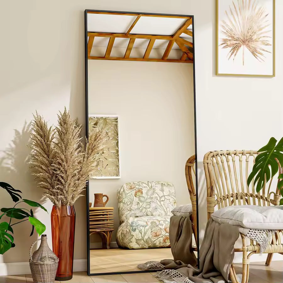 Modern Full-Length Floor Mirror | Aluminum Frame Standing Glass (57"x21")