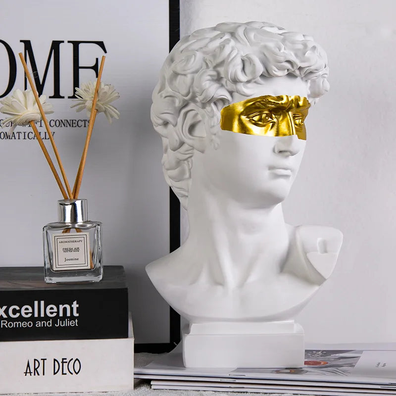 Modern Abstract David Bust | Gold Mask Pop Art Sculpture (30cm)