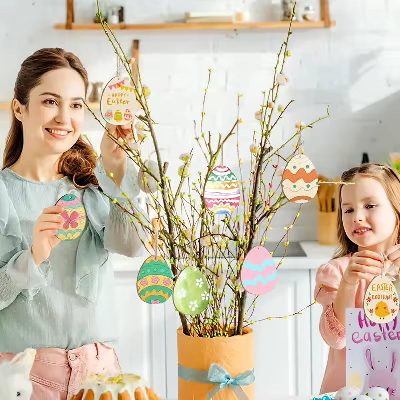 50-Piece DIY Wooden Easter Egg Craft Kit | Blank Paintable Ornaments