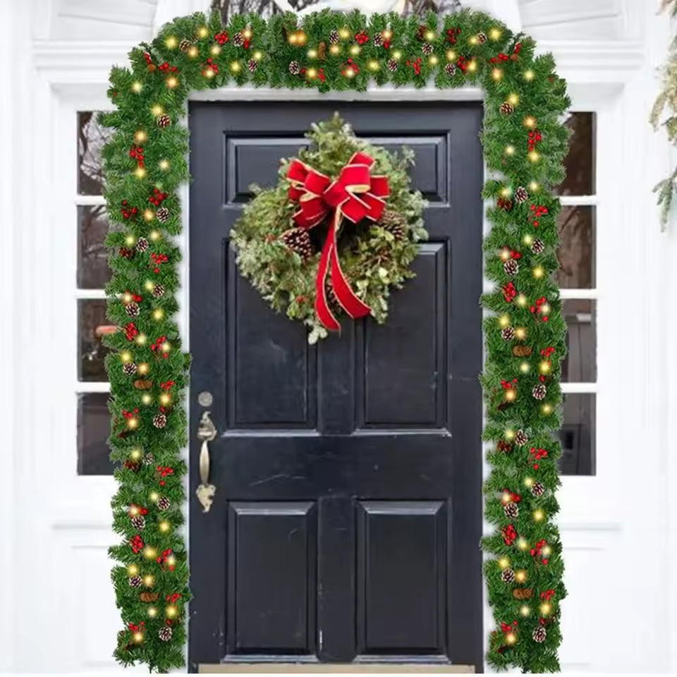 Pre-Lit Artificial Christmas Garland | Waterproof LED Pine Decor (8 Modes)