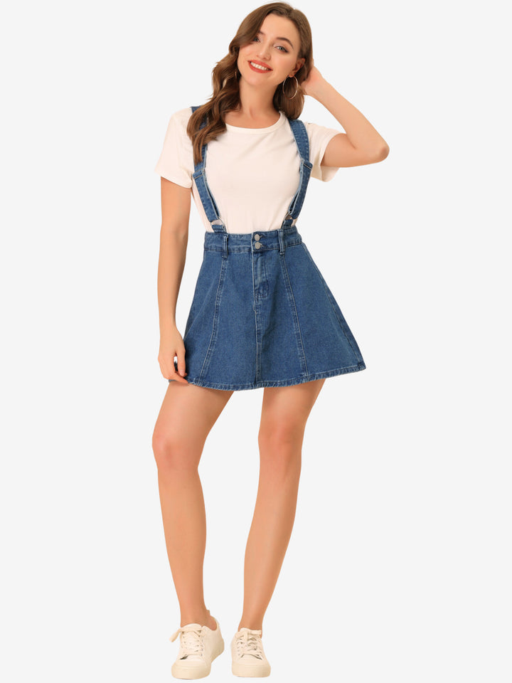 Adjustable Strap Braces Mini Suspender Washed Overall Denim Skirt
