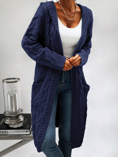 Women Yarn/Wool Yarn Plain Long Sleeve Comfy Casual Pocket Stitching Cardigan
