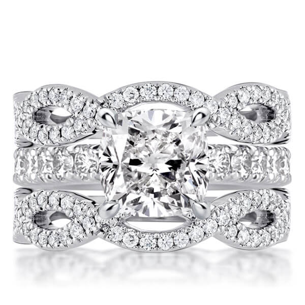 Twist Cushion Cut Bridal Set 3PC Wedding Set