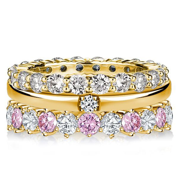 Italo Golden Round Cut White & Pink Stone Stackable Band Set