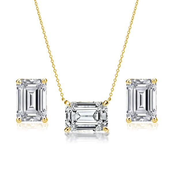 Emerald Pendant Necklace & Emerald Stud Earrings Jewelry Set