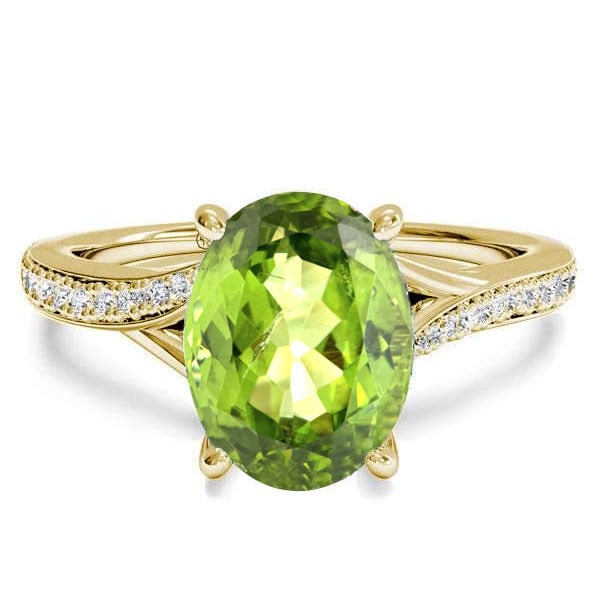 Golden Bypass Oval Created Peridot Engagement Ring