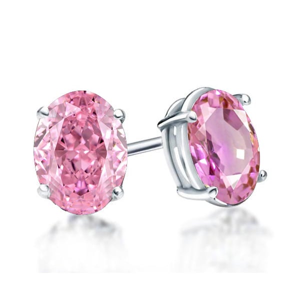 Oval Cut Pink Sapphire Stud Earrings In Sterling Silver