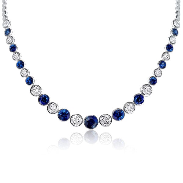 Italo Classic Blue & White Bezel Round Tennis Necklace For Women