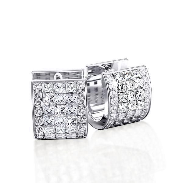 Five Row Round & Asscher Cut White Hoop Earrings Huggie Earrings
