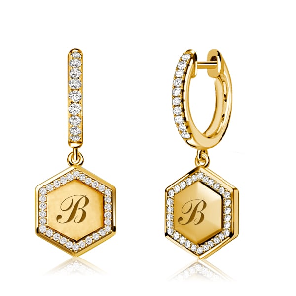 Italo Hexagon Initial Personalized Hoop Earrings Drop Earrings