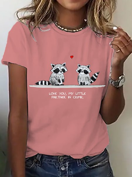 Valentine's Day Casual Animal Crew Neck Short Sleeve Comfy T-shirt