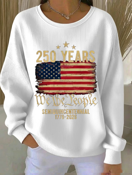 Casual Crew Neck Text Letters Sweatshirt Printing