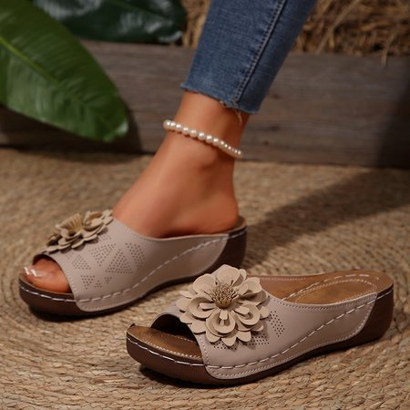 Elegant Plain Slip On Block Heel Wedge Sandals