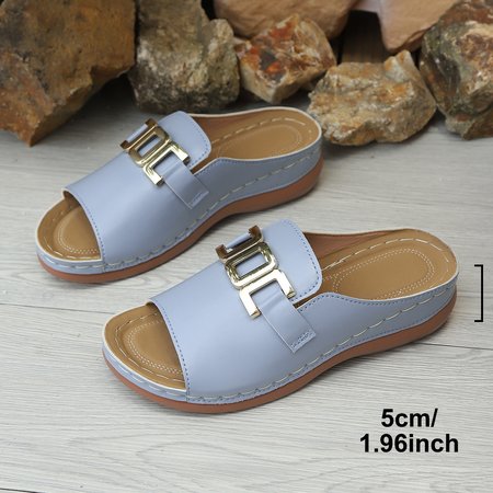Vintage Plain Slip On Low Heel Slide Sandals
