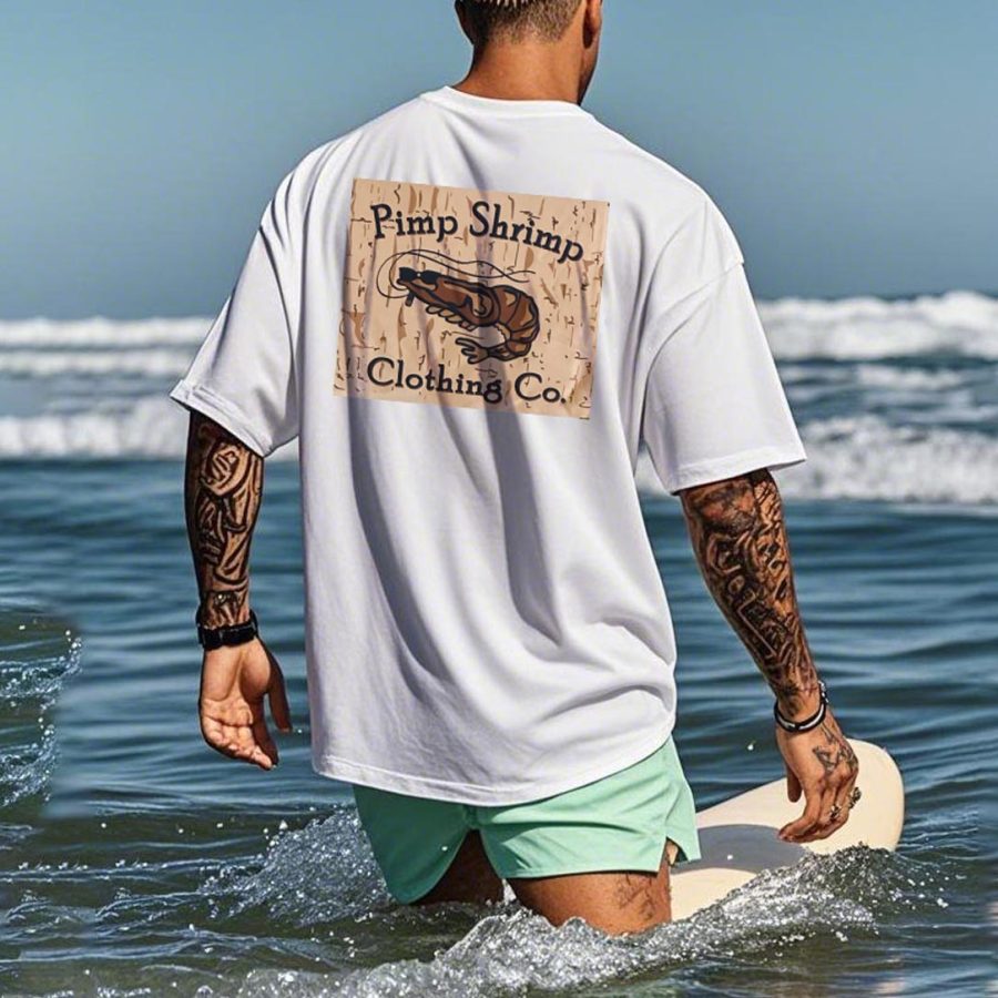 Unisex Sunglasses Shrimp Graphic Surf Print Oversized White Cotton Short Sleeve T-Shirt
