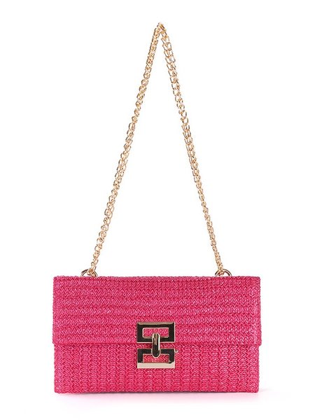 Holiday Style Multi-compartment Metal Chain Flip Cover Twist Lock Straw Bag Shoulder Bag Chain Lock Women Bag