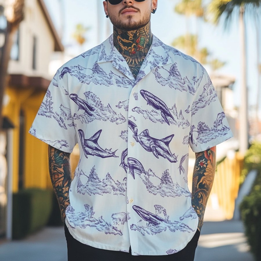 Men's Whale And Shark Print Hawaiian Shirt