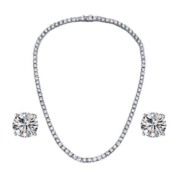 Round Cut Tennise Simple Necklace And Earrings Jewelry Set