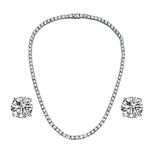 Round Cut Tennise Simple Necklace And Earrings Jewelry Set
