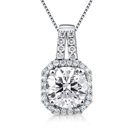 1.0 Carat Cushion Halo Round Cut Pendant Fashion Necklace