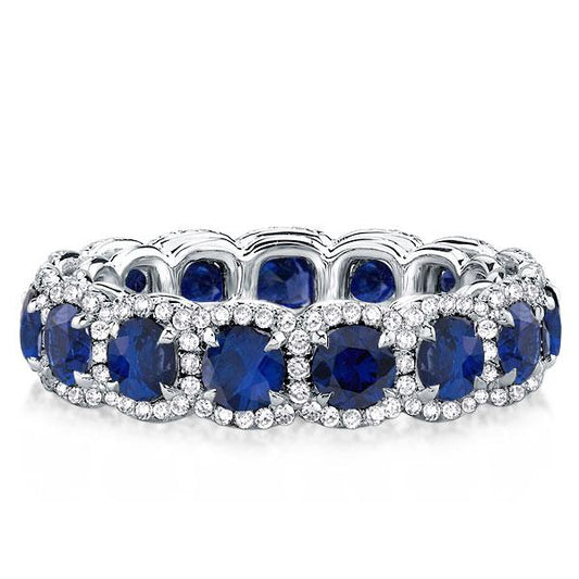 Halo Created Sapphire Round Wedding Band
