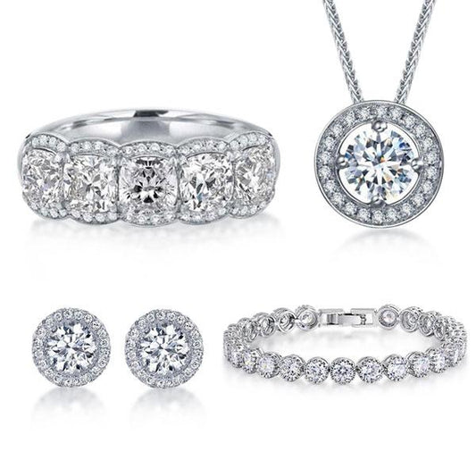 Classic Halo Round & Cushion Cut Women Jewelry Set
