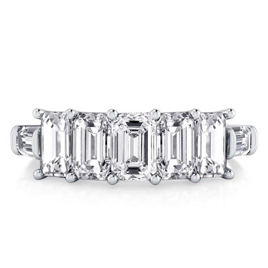 Emerald & Baguette Cut FIve Stone Half Eternity Wedding Band