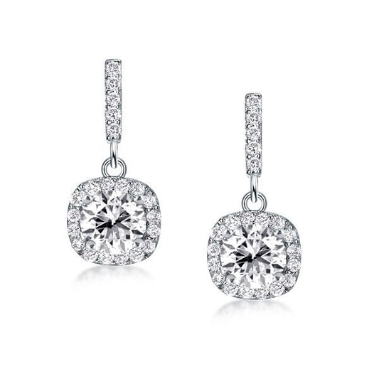 Classic Halo Round Cut Drop Earrings