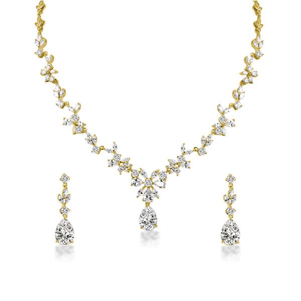 Fashion Golden Pear Cut Necklace And Earring Jewelry Set