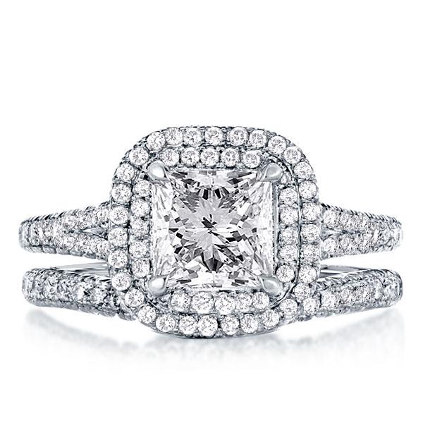 Double Halo Split Shank Princess Cut Bridal Set