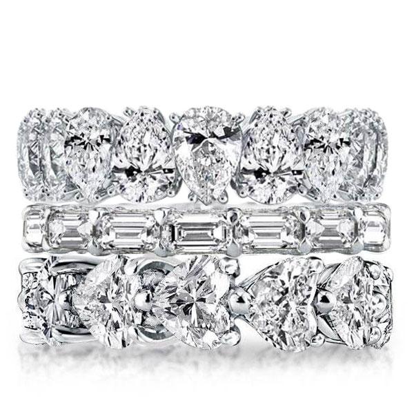 Triple Row Eternity Pear & Baguette & Heart Stackable Band Set