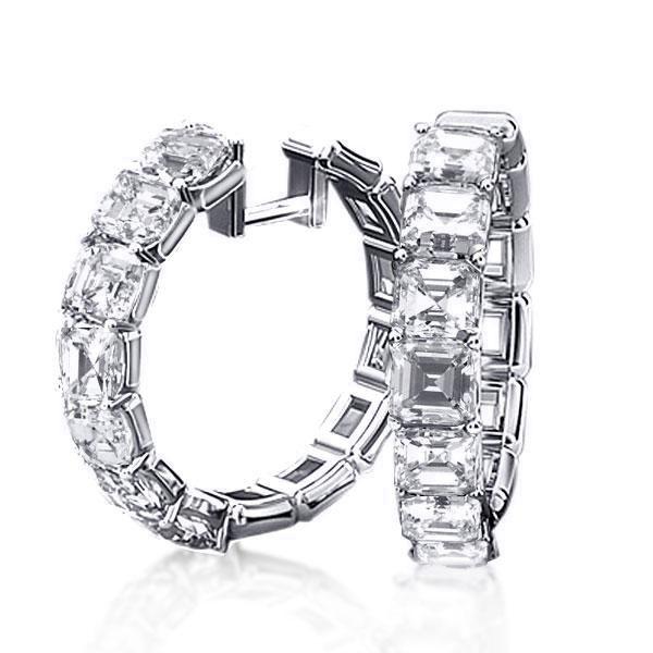 Womens Asscher Cut Hoop Earrings