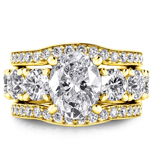 Golden Seven Stone Oval 3PC Wedding Set