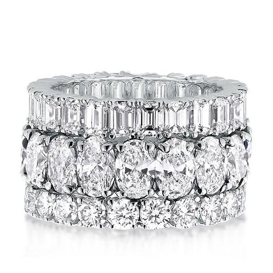 Triple Row Oval & Round & Emerald Cut Unique Wedding Band