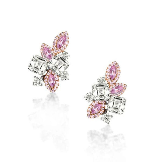 Asscher & Marquise Cut Stud Pink Sapphire Earrings