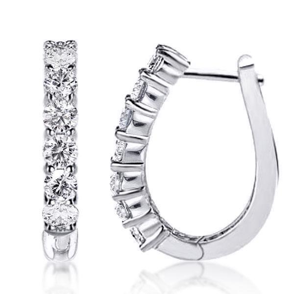Round Cut Half Stone Hoop Earrings Sterling Silver