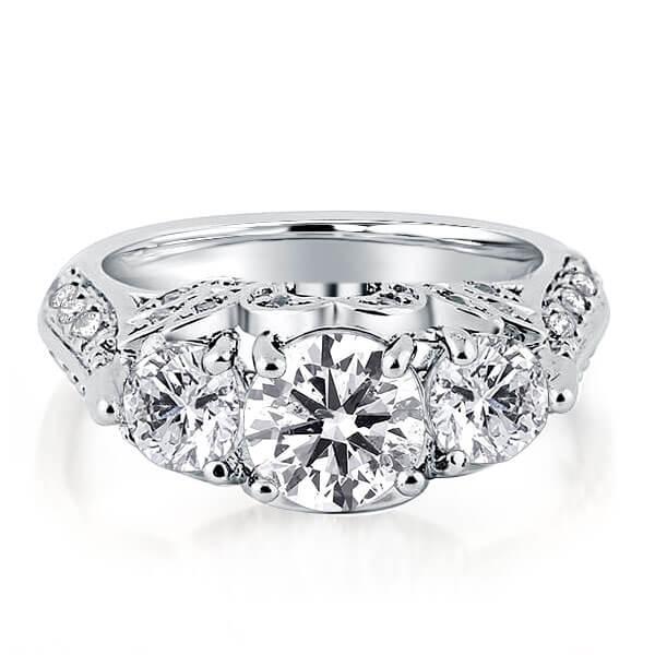 Italo Floral Three Stone Created White Sapphire Engagement Ring