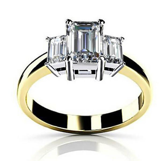 Italo 3 Stone Engagement Ring Emerald Cut Engagement Ring