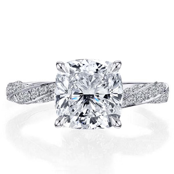 Italo Cushion Cut Twist Shank Created White Sapphire Engagement Ring