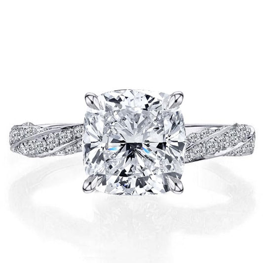 Italo Cushion Cut Twist Shank Created White Sapphire Engagement Ring