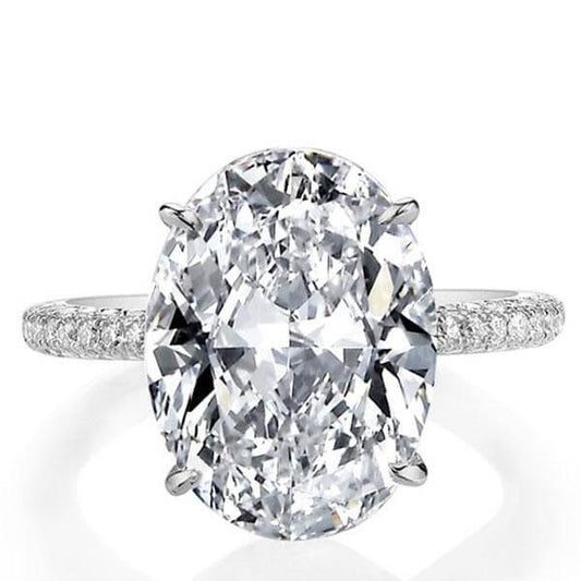 Italo Oval Cut Created White Sapphire Engagement Ring Cocktail Ring With Hidden Halo