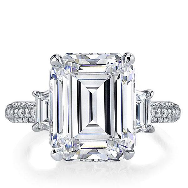 Italo Emerald Three Stone Created White Sapphire Engagement Ring