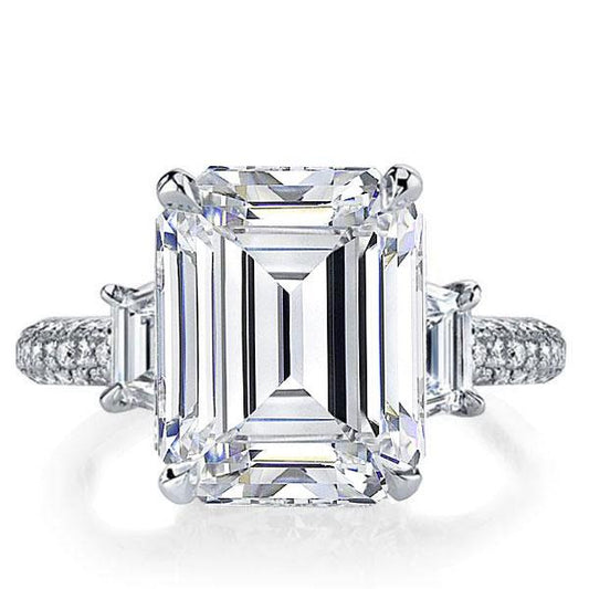 Italo Emerald Three Stone Created White Sapphire Engagement Ring