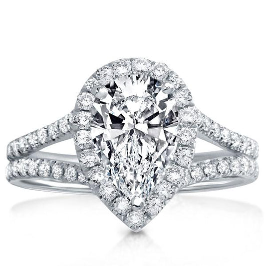 Split Shank Halo Pear Engagement Ring